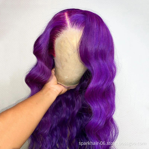 Brazilian Virgin Cuticle Aligned Wigs Human Hair 13x4 Lace Front Body Wave Purple Colored 100% Human Hair Wig for Black Women